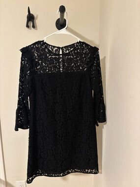 Ann Taylor Black Lace Shift Dress with Bell Sleeves